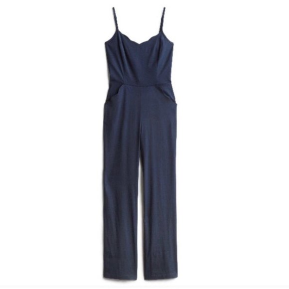 Market & Spruce Pants - Market & Spruce Navy Chandelle Scallop Jumpsuit